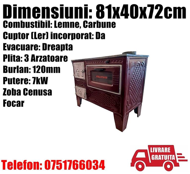 Soba Gatit Incalzit Maro Plita Fonta Cuptor Bucatarie Dreapta 7KW