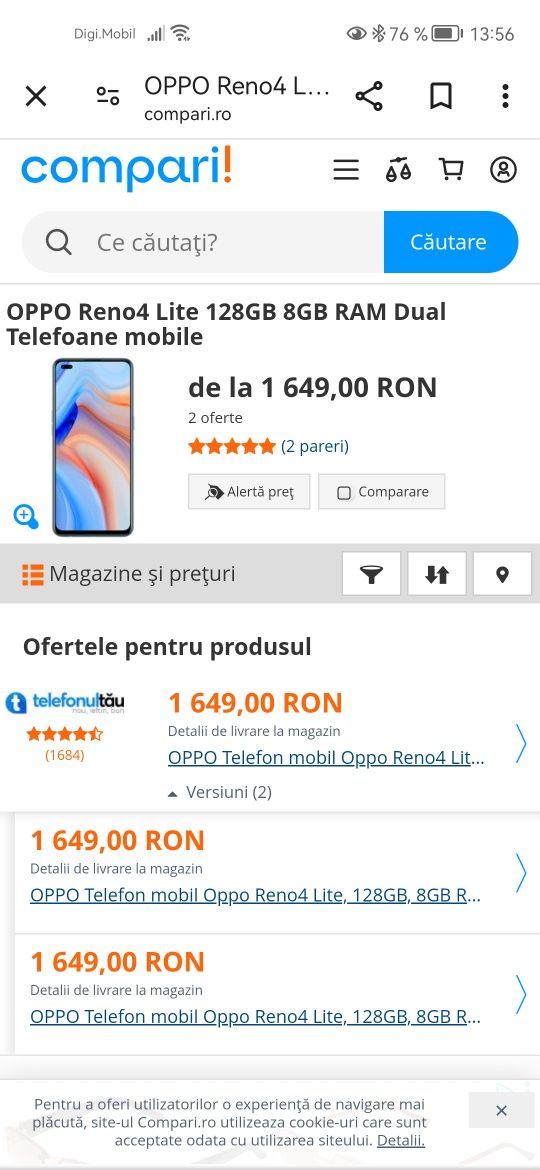 Vand telefon oppo reno 4lite