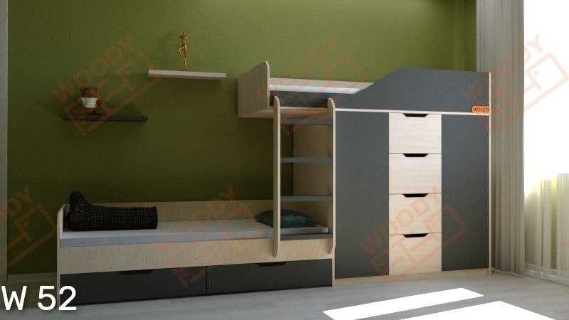 Двухъярусная кровать  с встроенным шкафом и ящиками W 52.