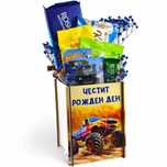 Подаръчна кутия тип Кашпа за Момче с Hot Wheels, Вафли и Бонбони