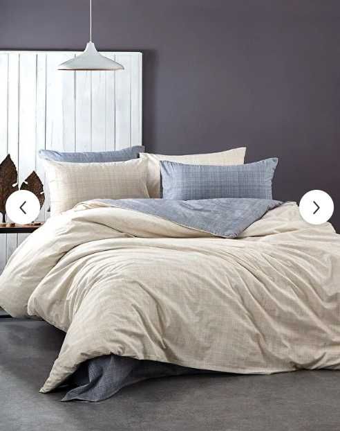 двоен комплект спално бельо, 4 части памук, двустранен в сиво и бежаво