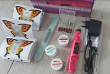 Set Freza Electrica Unghii Pila 15 Sabloane 3 Geluri Colorate Mici