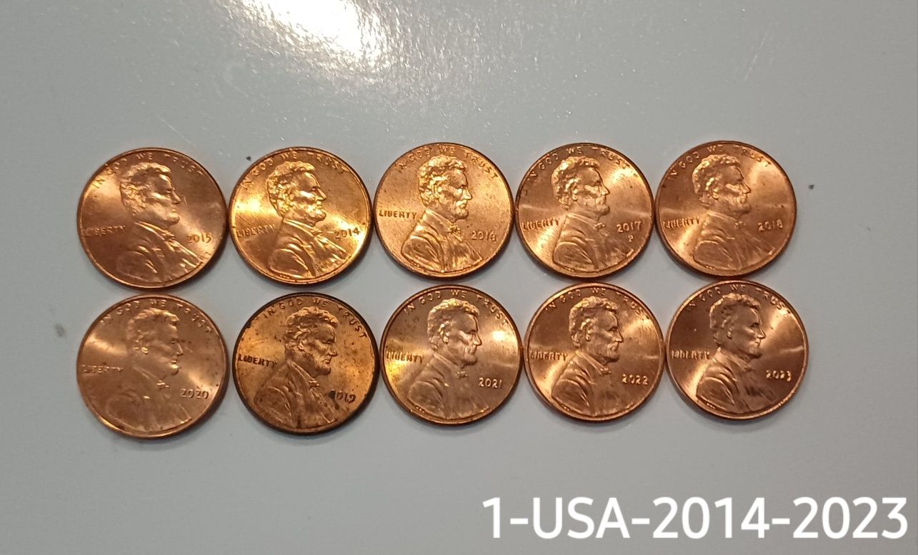 Монети от САЩ , 1/4 долар и 1 цент.