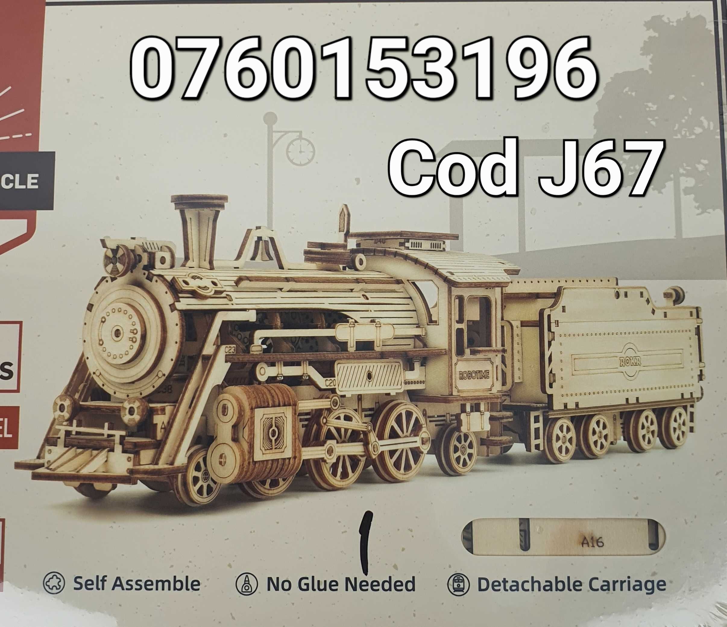 Puzzle 3D Tren-Locomotiva Clasica Cu Abur-Lemn-308 Pcs-J67