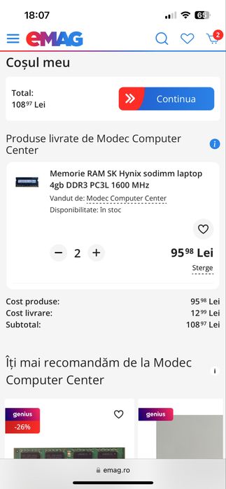 Memorii RAM +laptop Hynix 2GB 1Rx8 PC3 10600S 9 10 B1 HMT325S6BFR8C H9