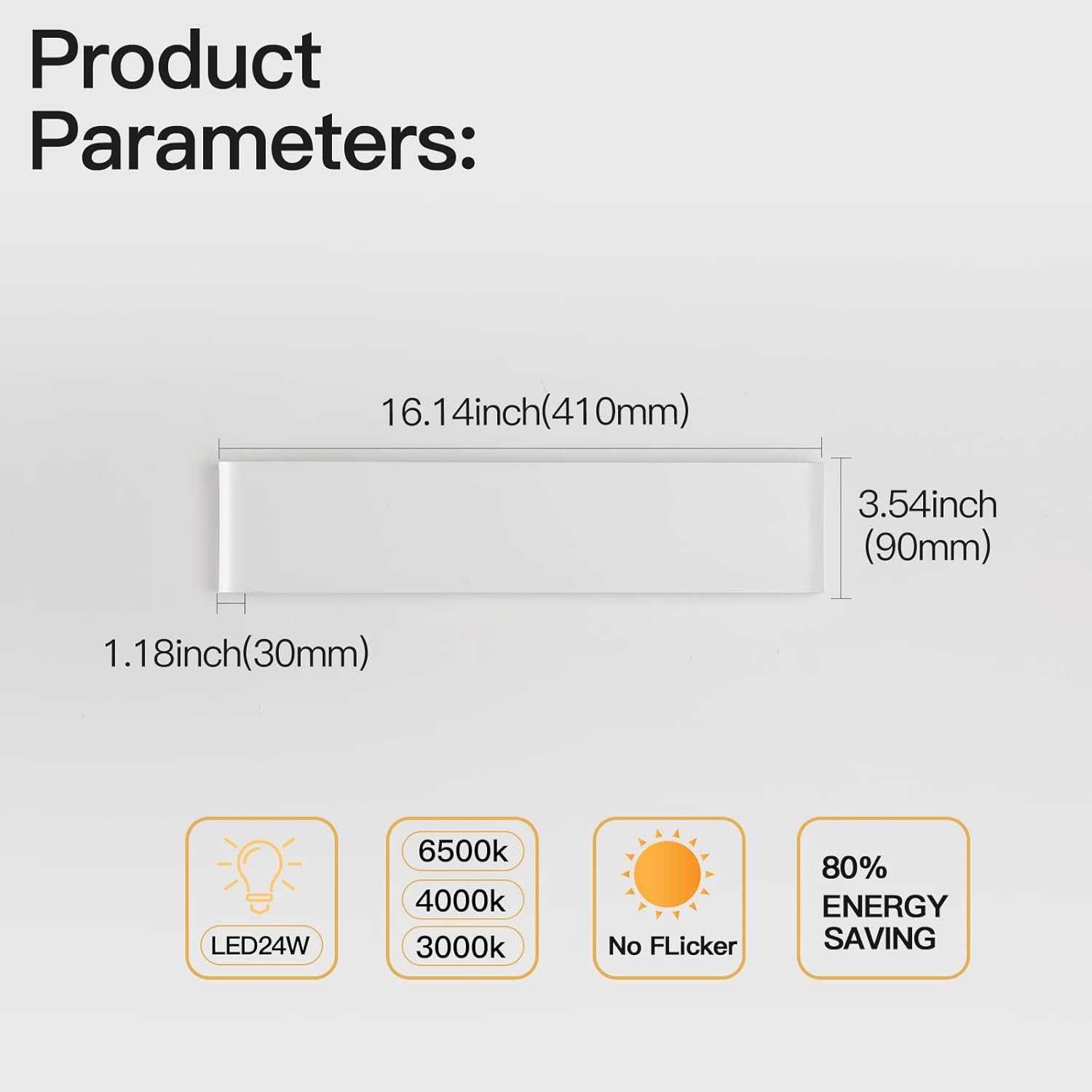 НОВИ! LED стенни лампи 24W, IP44, топло бяла светлина 3000K, 2 бр/к-кт