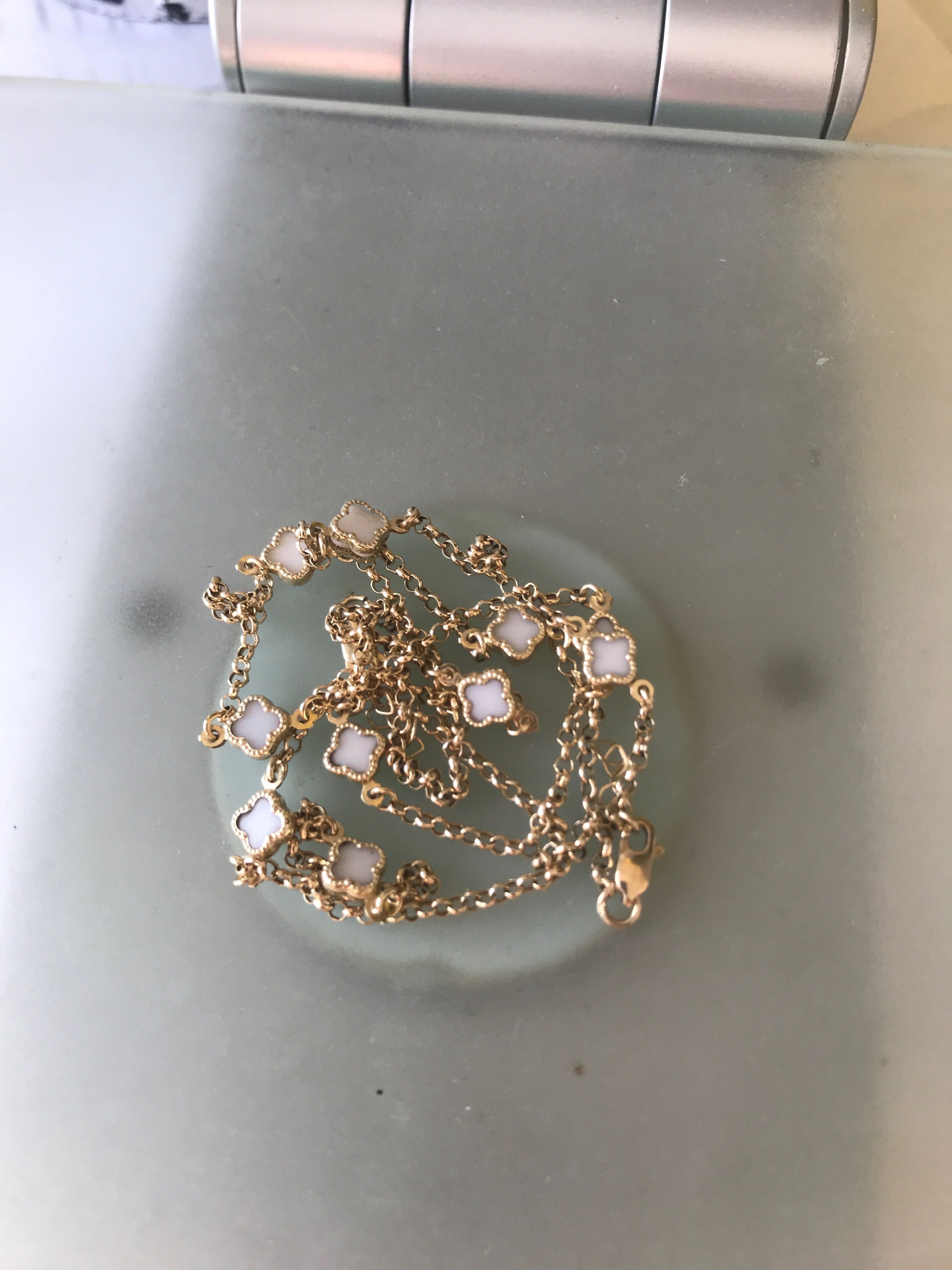 Златно колие+златна гривна Van Cleef с камъни бял седеф