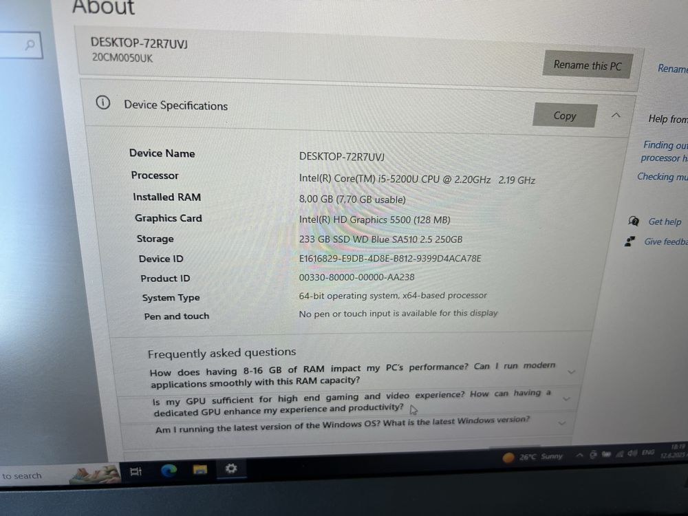 Lenovo thinkpad x250,intel i5,8gb ram