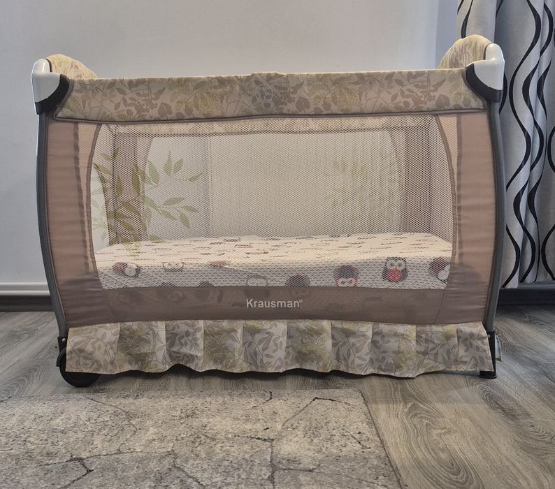 Pătuț pliabil Krausman + Saltea nouă cu husă detașabilă din cocos 12cm