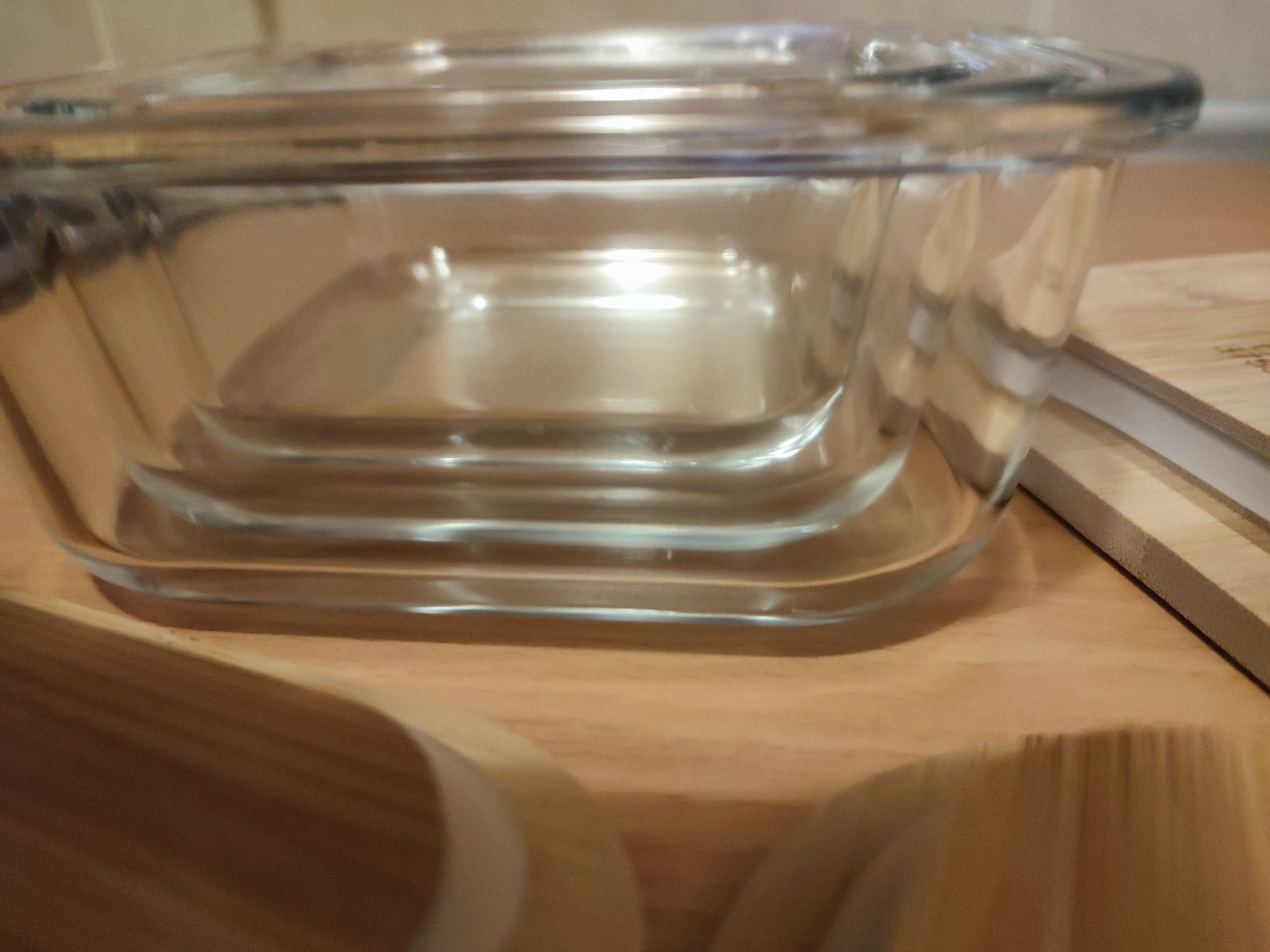 3 Стъклени кутии с капак от бамбук за съхраняване