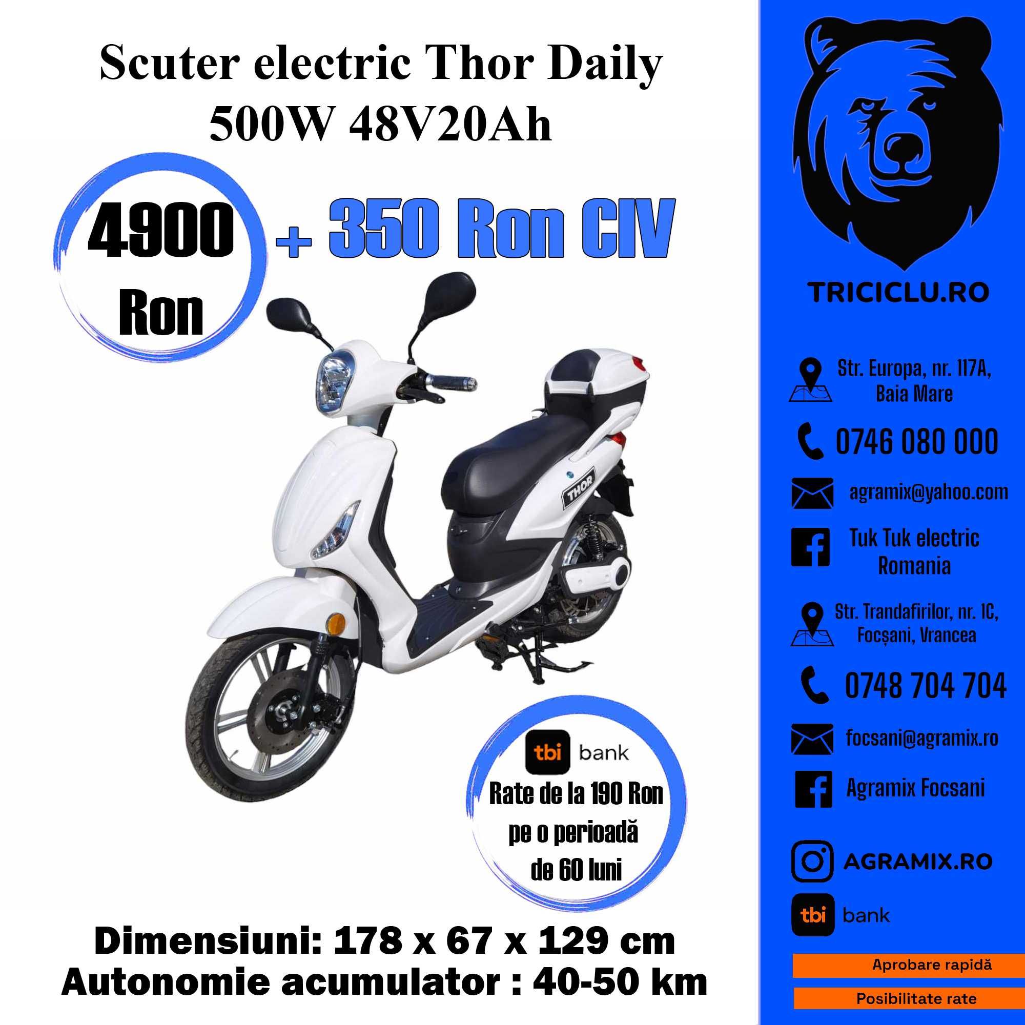 Scuter electric nou THOR RAZOR cu permis Agramix