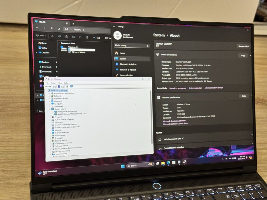 16’QHD+IPS 165Hz/i7-12700H/Legion S7/16GB DDR5/1TB SSD/RTX 3060 6GB