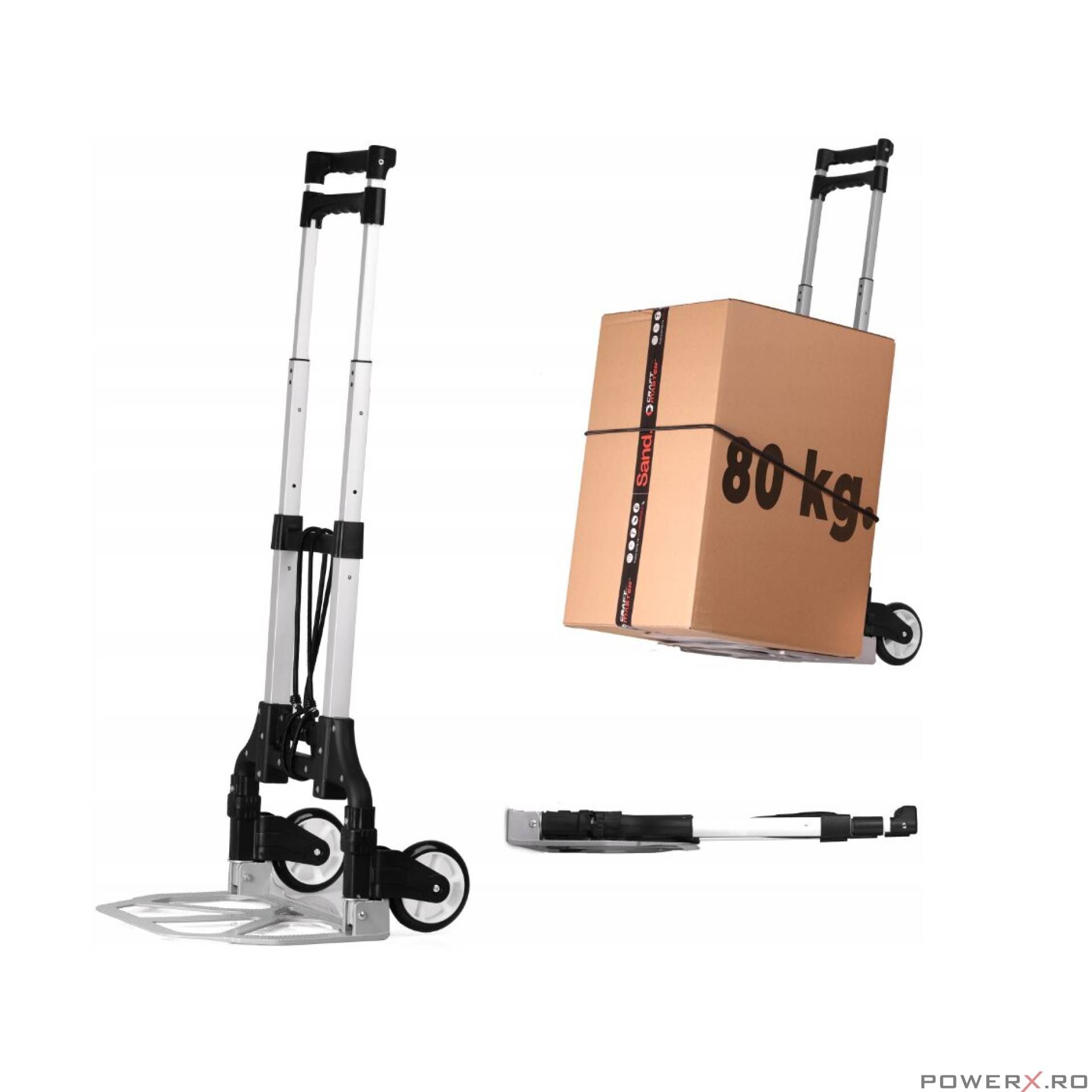 Carucior pliabil, reglabil cu roti pentru transport, 40 x 40 x 100 cm,