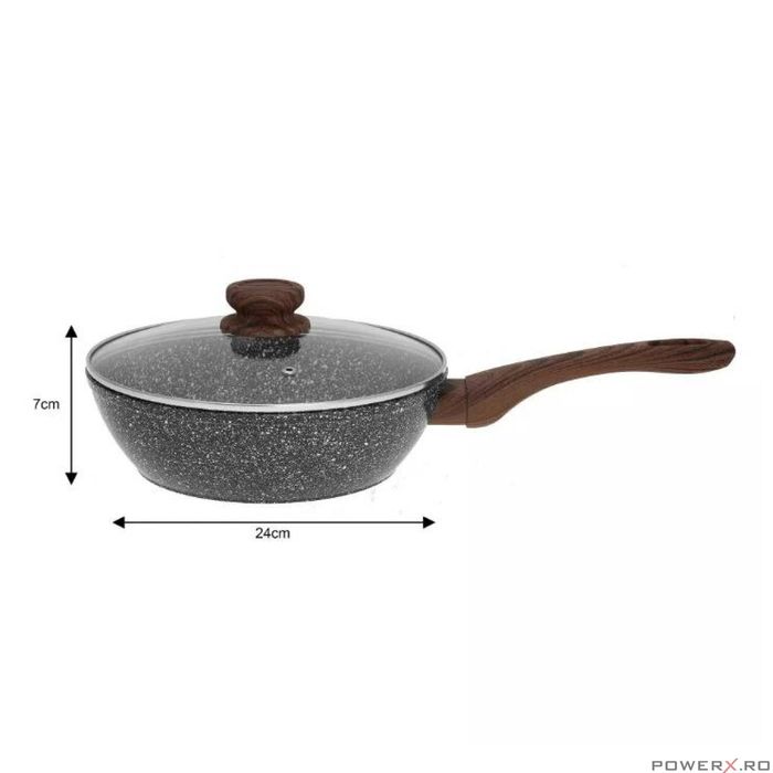 Tigaie cu capac, aluminiu, marmorata, negru, 24 cm, Kinghoff