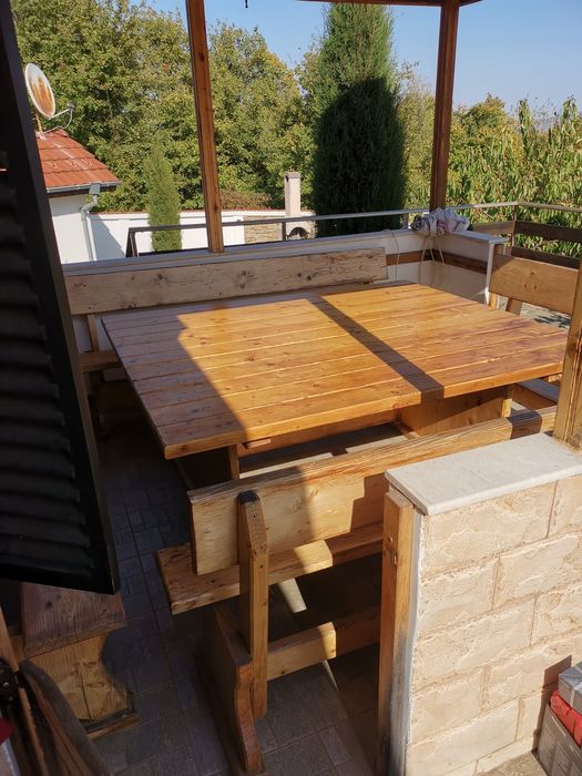 Градински комплект масив, маса и пейки