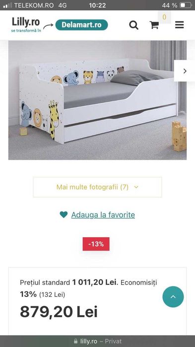 Pat copii 160x80 cu animalute