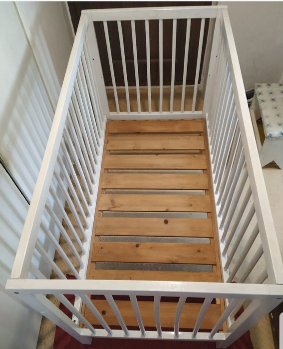 Pătuț alb copii, cu saltea