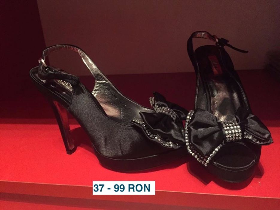 Sandale toc 10 cm nunta botez negru negre satin marimea 37 - 49 RON