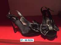 Sandale toc 10 cm nunta botez negru negre satin marimea 37 - 49 RON