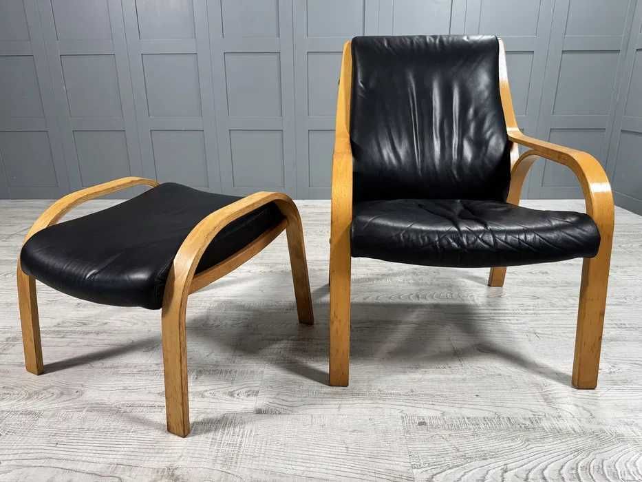 Скандинавско кожено кресло с табуретка Д1033-Д