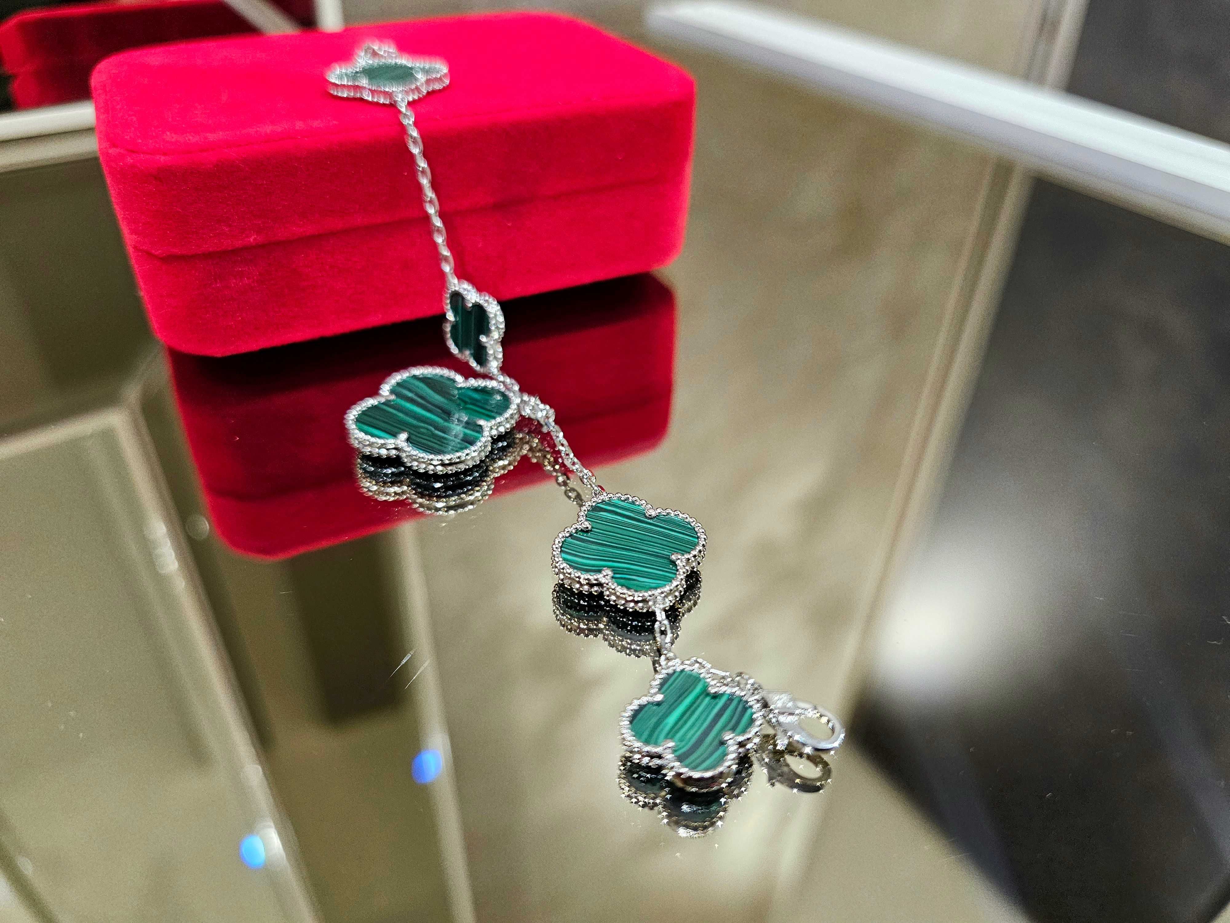 Van Cleef & Arpels VCA Silver 5 Magic Alhambra Green Дамска Гривна