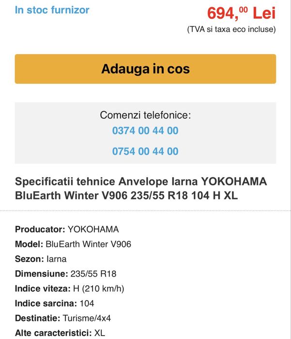 Anvelope iarna 235/55/R18 YOKOHAMA