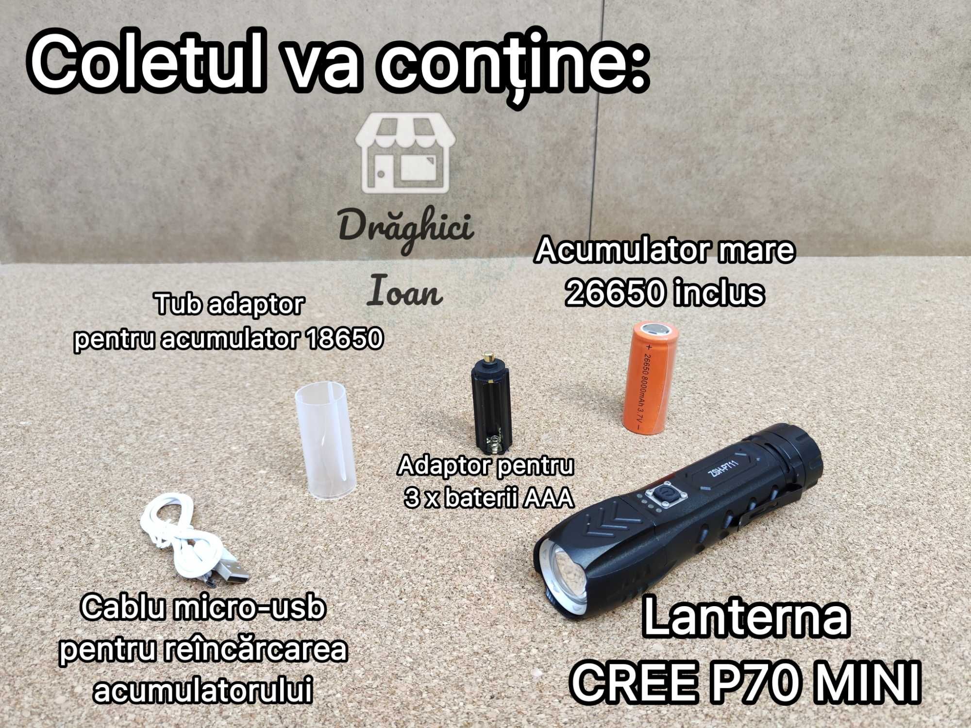 CREE P70 MINI - Lanterna PROFESIONALA mica PUTERNICA cu clips si bolt