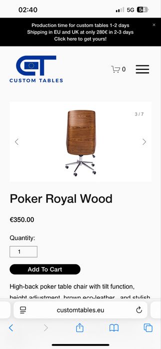 Scaune Poker imbracate in lemn CustomTables.eu customizate logo tau