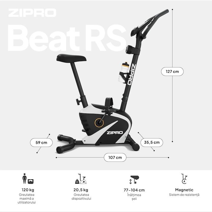 Велоергометър Zipro Beat RS, Магнитен, Маховик 6 кг, Тегло до 120кг