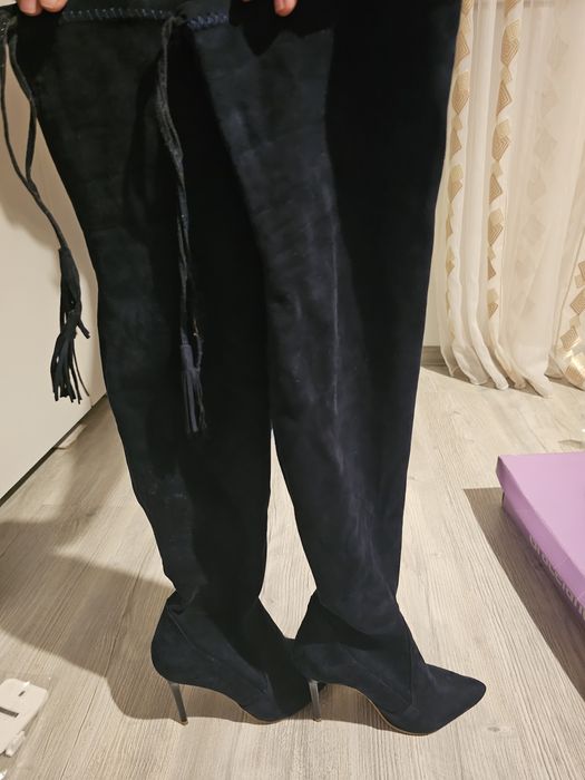 Cizme înalte de piele întoarsa, cu toc