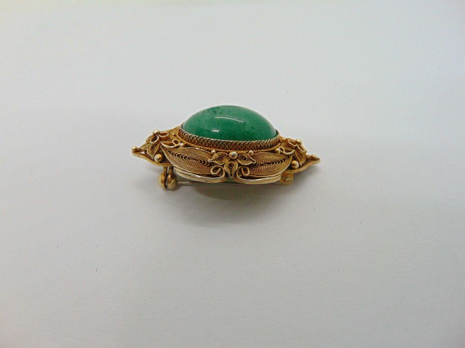 Brosa din argint filigran aurit si aventurin