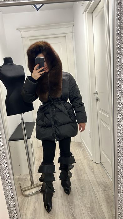 Geci/geaca gluga  blana naturala, umplutura puf