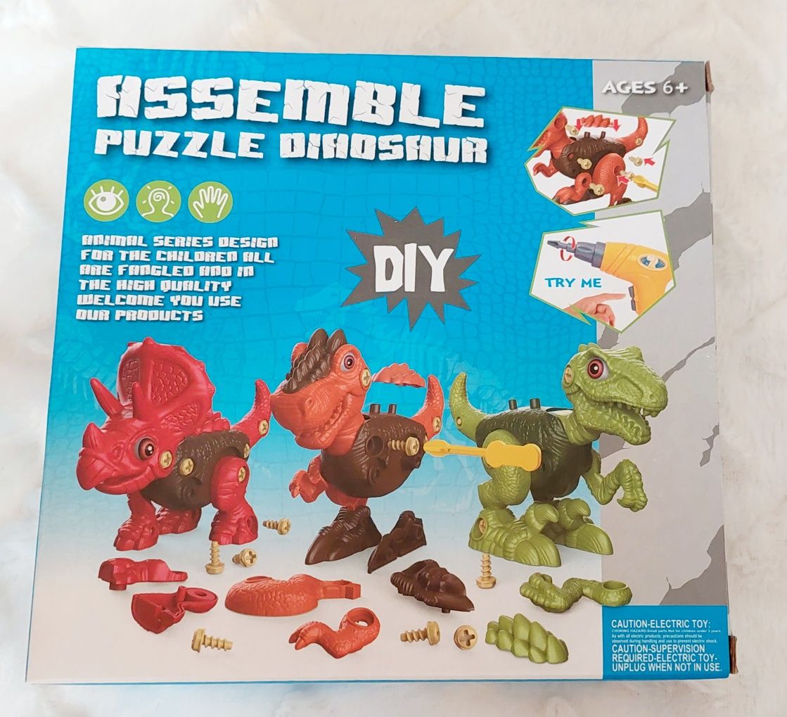 Set de constructie 2 Dinozauri din ABS cu bormasina pentru inginerie,