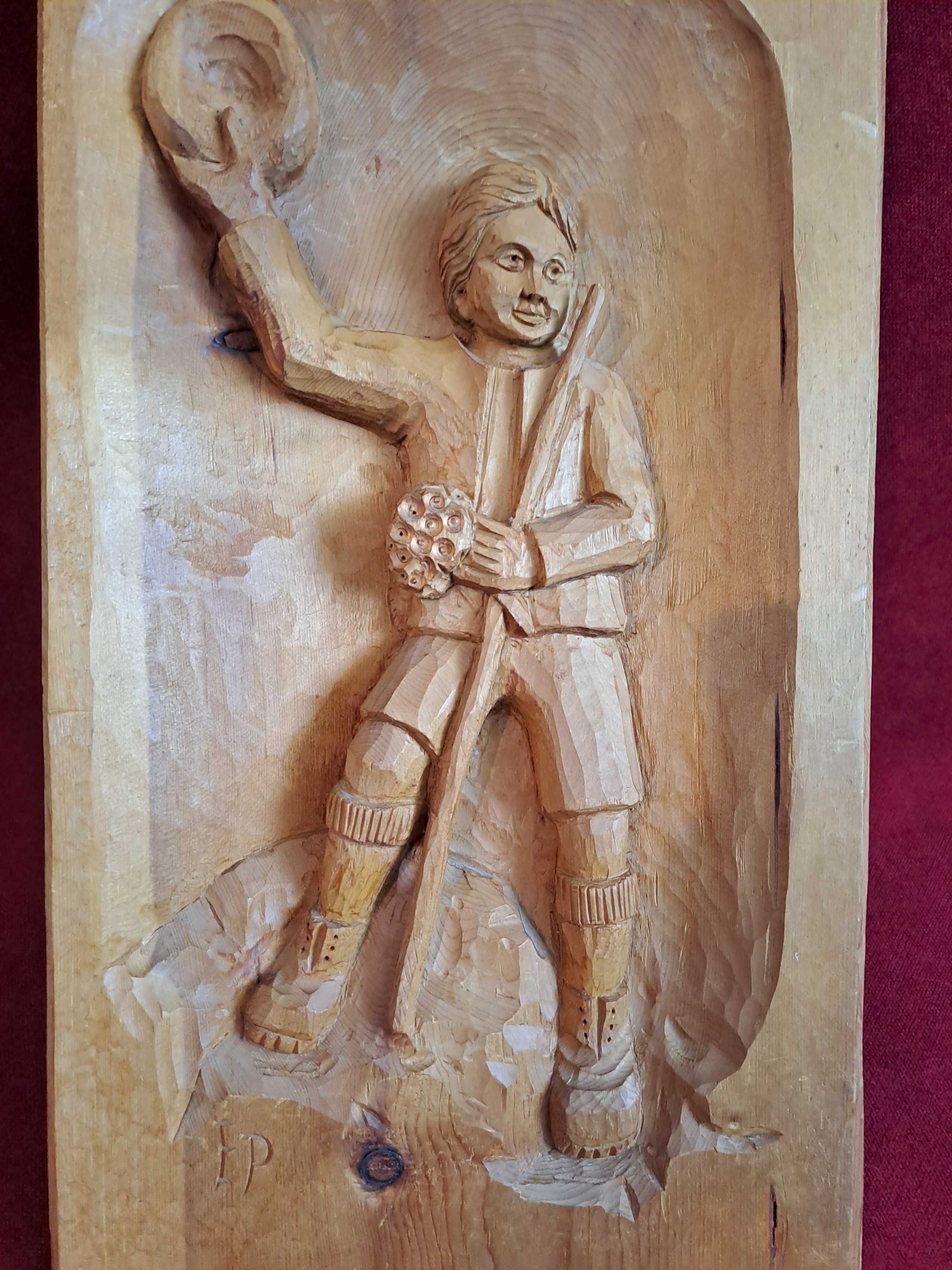 basorelief lemn sculptura lemn 48/28 cm semnat