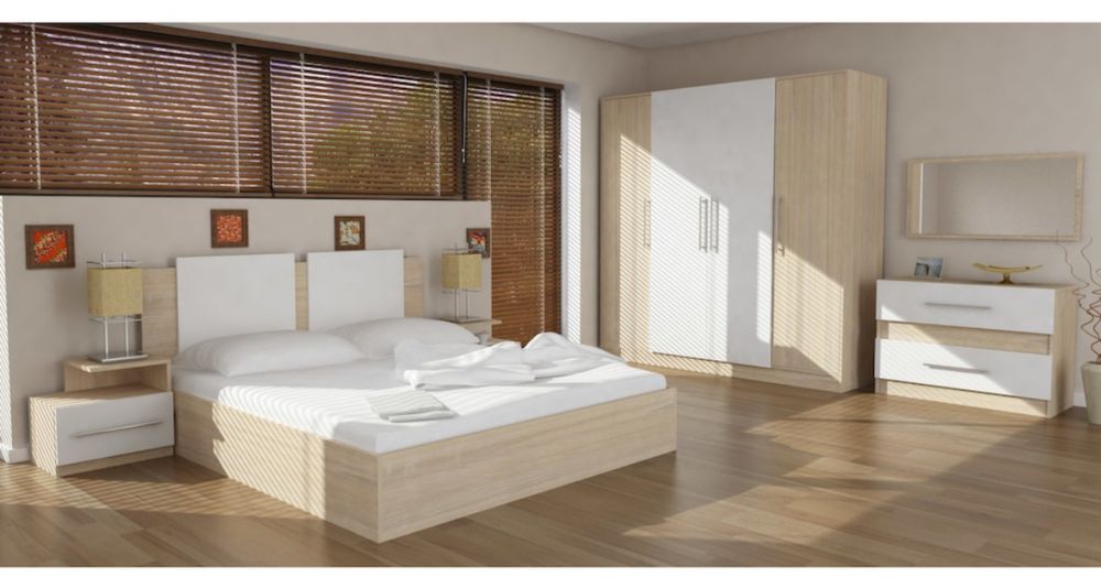 Спален комплект - спалня, гардероб, скрин, 2 броя единични легла