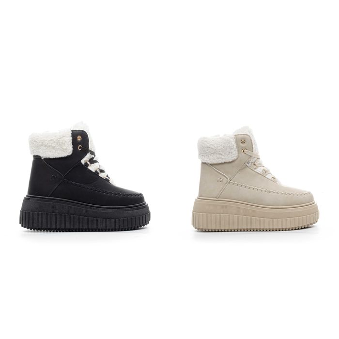 Дамски зимни боти на платформа с топъл хастар в бежово и черно