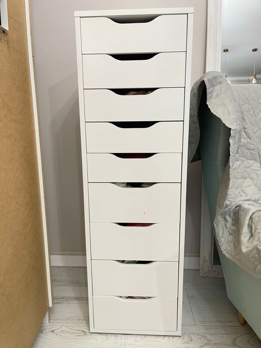 ALEX Comodă 9 sertare, alb, 36x116 cm