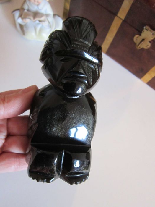 cadou rar Totem Maya Aztec Obsidian auriu vintage America de Sud 1950