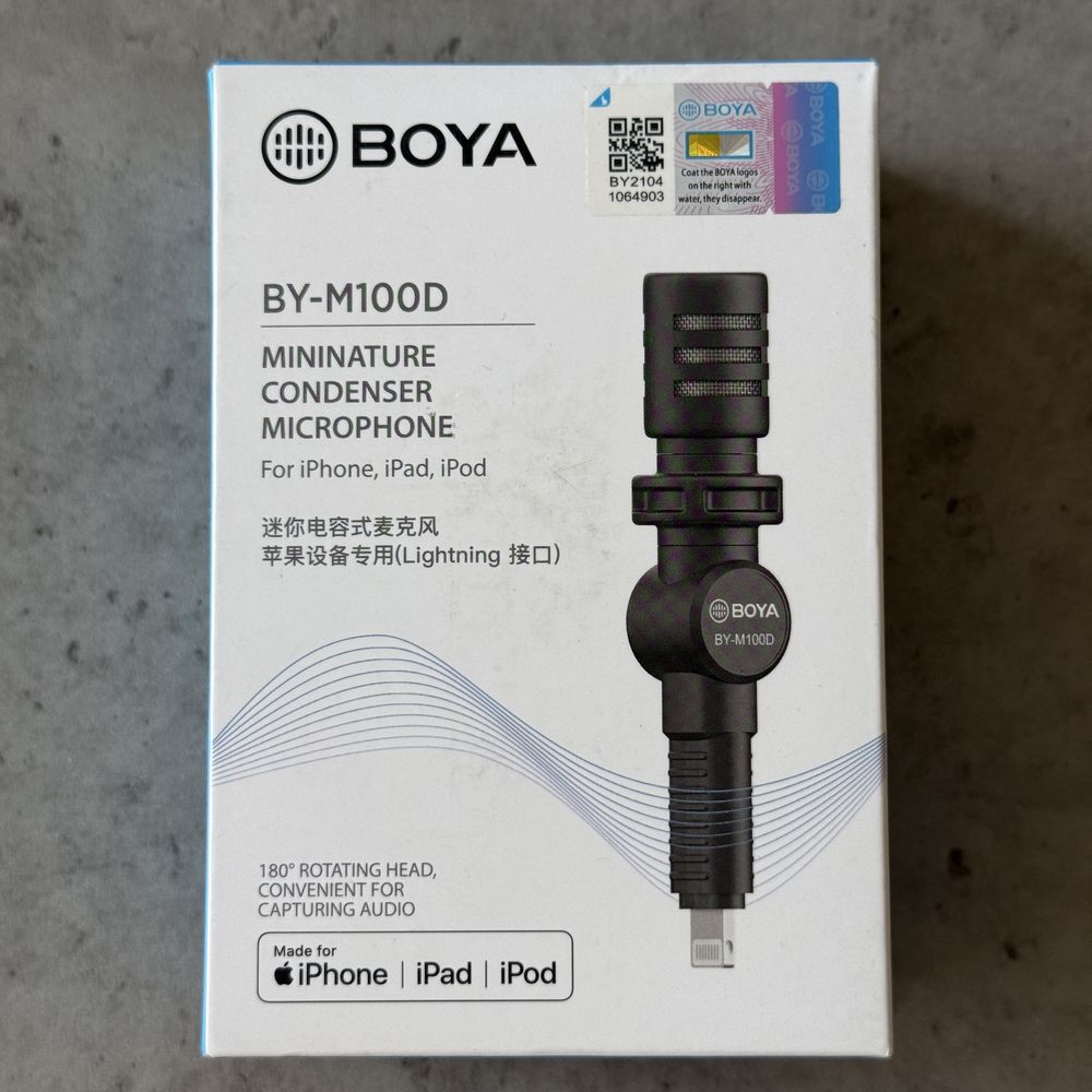 Микрофон BOYA BY-M100D компактен, Lightning, iOS - нов, неотварян