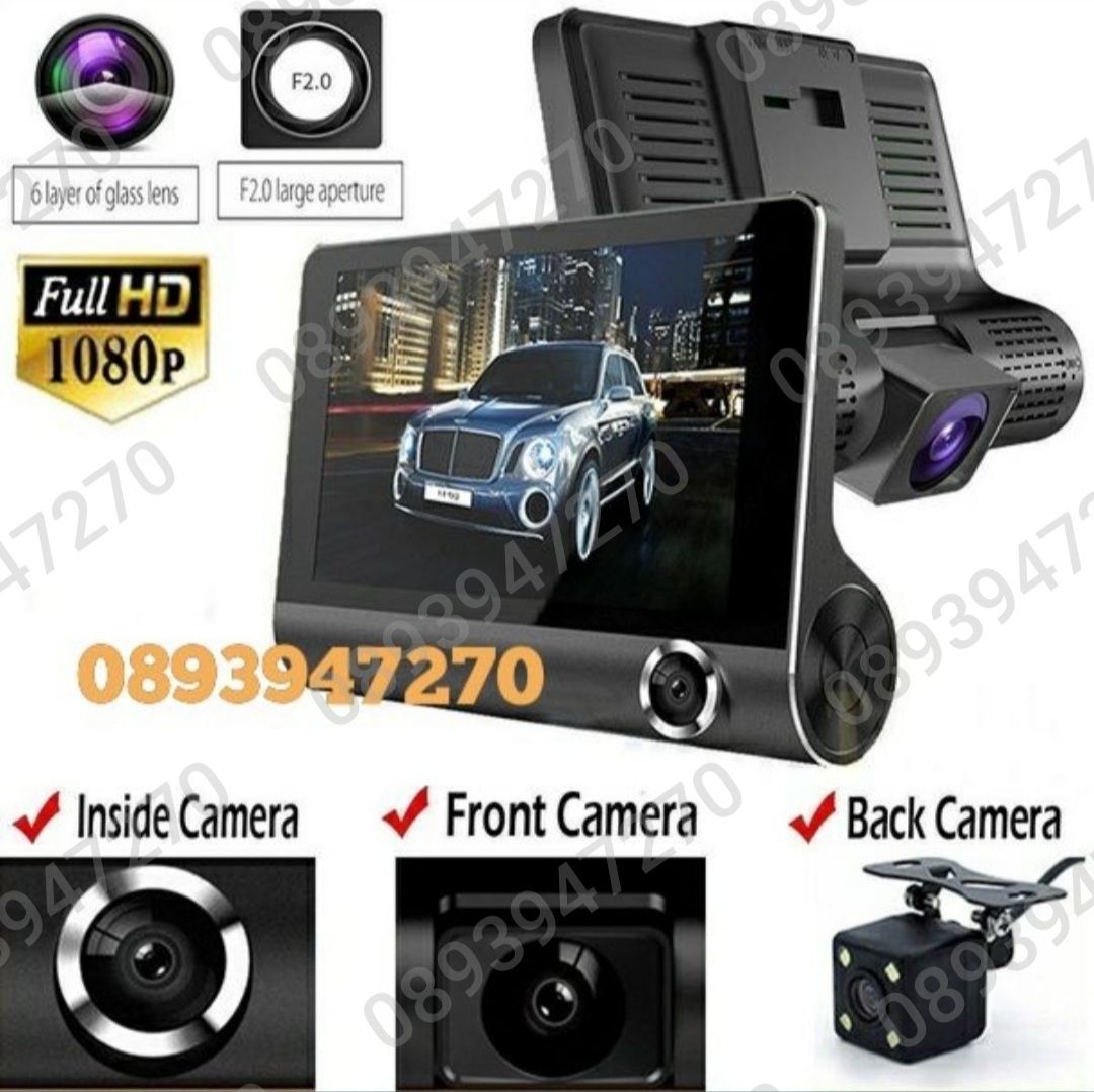 Видеорегистратор за автомобил с 3 камери, нощно виждане, задна камера