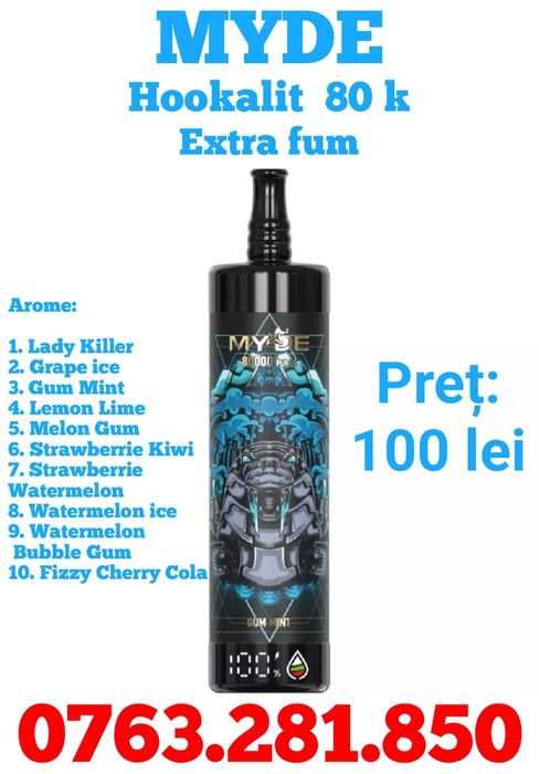 MYDE Hookalit 80k, EXTRA FUM, Vape Narghilea originale și sigilate