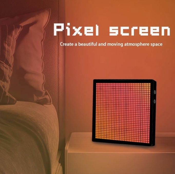 Екран с пиксели - декорация, часовник, музика, лампа