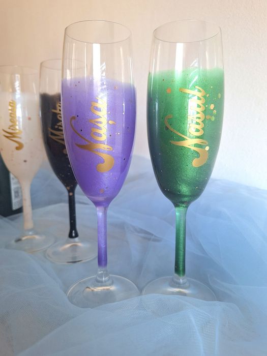 Set 4 pahare nunta din rasina epoxy