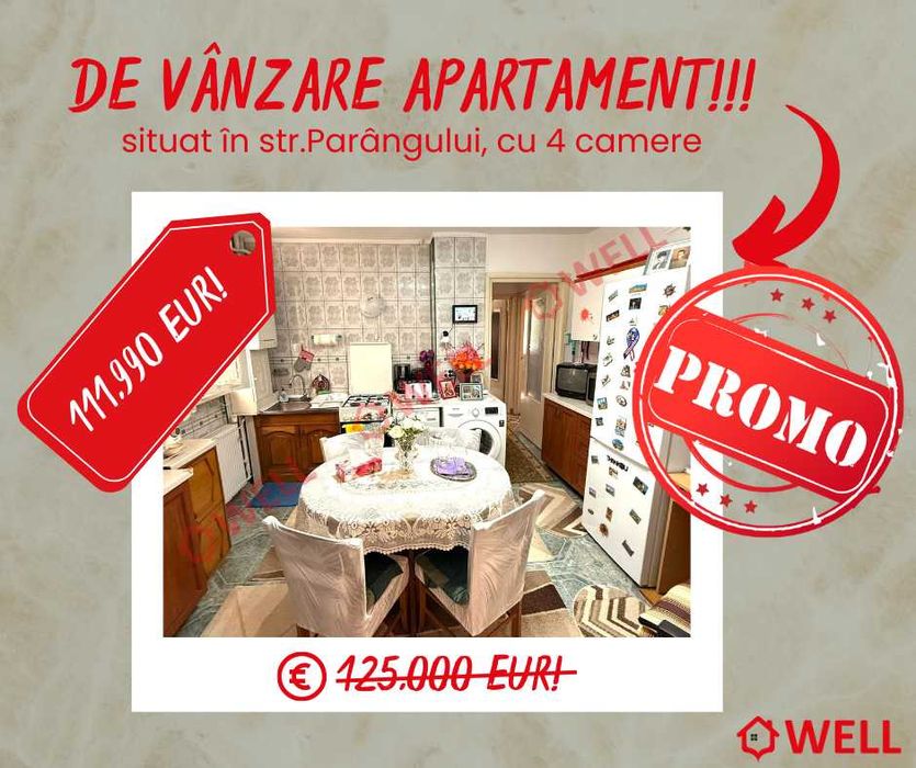 OFERTĂ SPECIALĂ!  Apartament cu 4 camere de vânzare !!