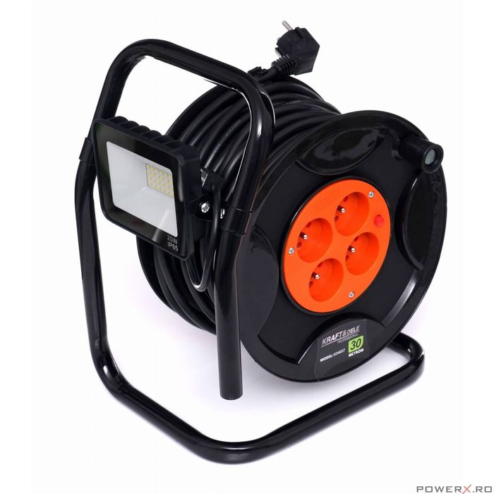 Rola de curent 30 m, cu lampa cu Led atasata, prelungitor cu tambur,