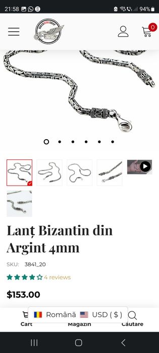 Lanț Bizantin din Argint 4mm