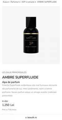 Parfum Nisa Unisex Les Eaux Primordiales Ambre Superfluide 100ml Nou