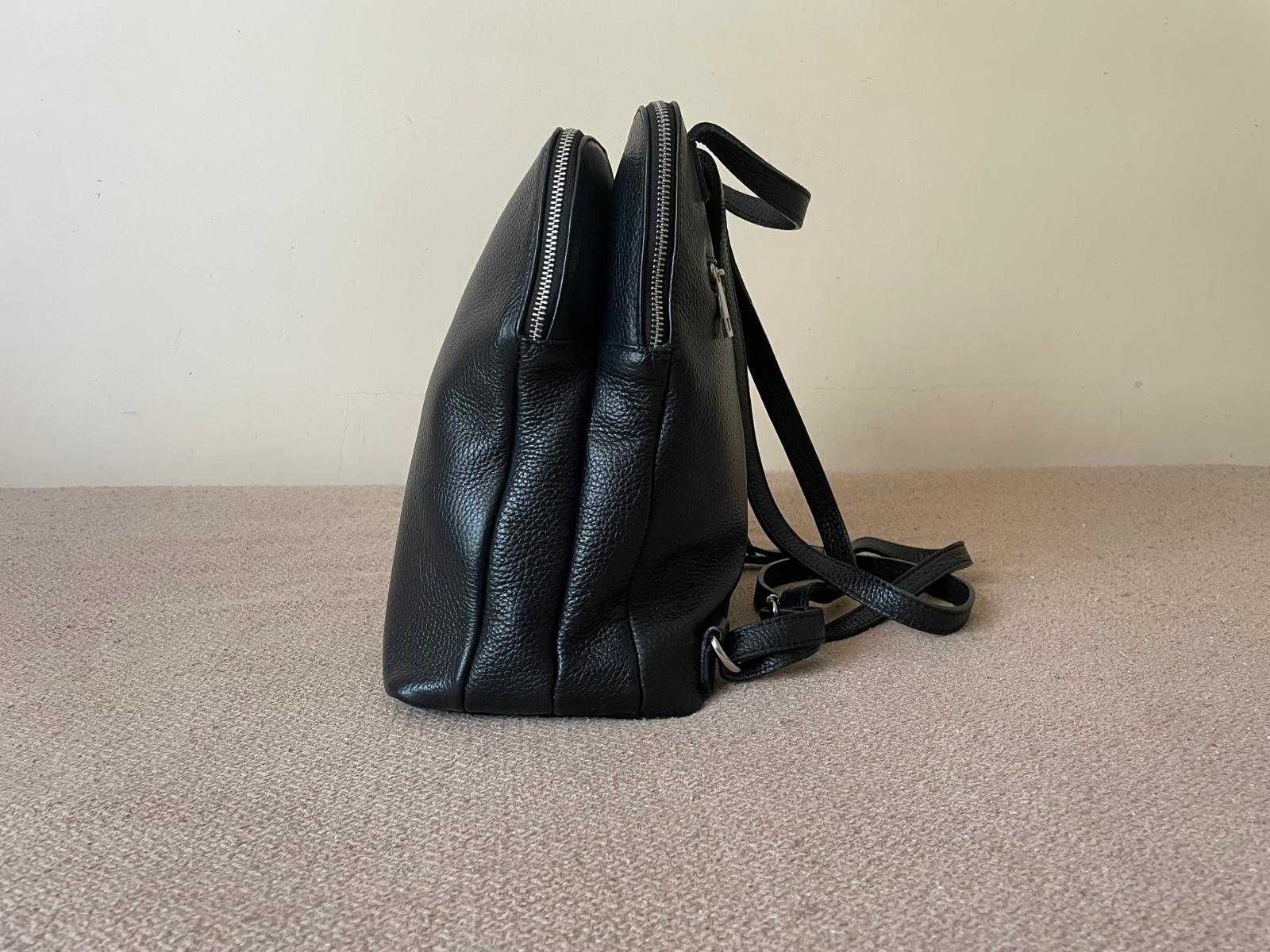 Rucsac de damă negru cu două compartimente, piele naturală, ca nou
