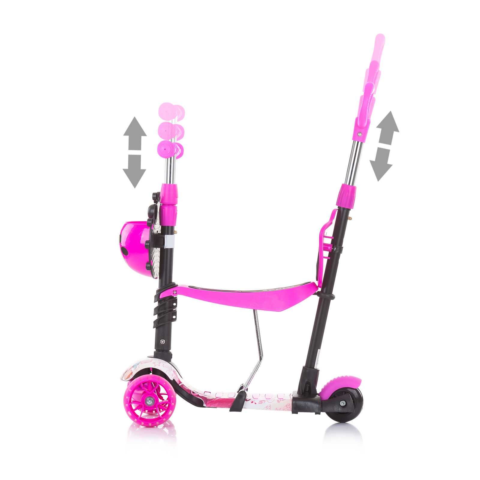 Trotineta evolutiva Moni maner parental si sezut  3 in 1 Lollipop Pink