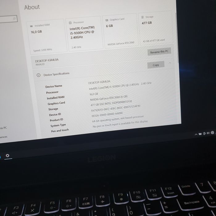 Laptop gaming Lenovo Legion nVidia 2060 RTX 512Gb IMPECABIL